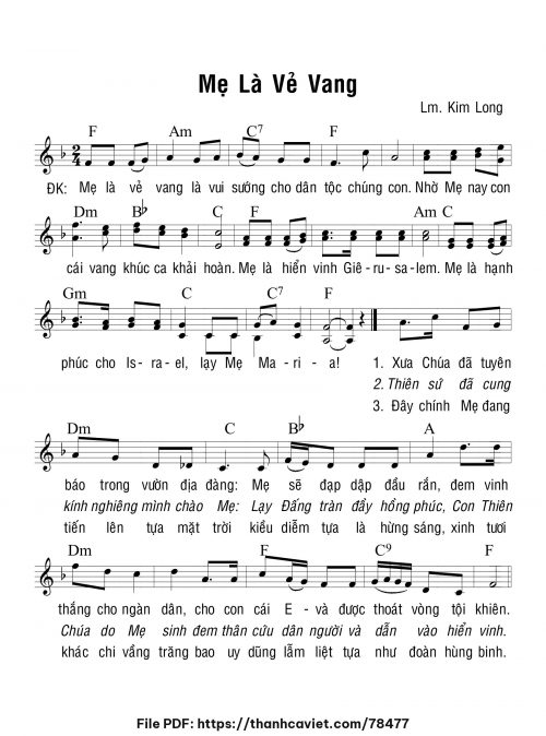 Mẹ là vẻ vang - Lm. Kim Long - trang 1
