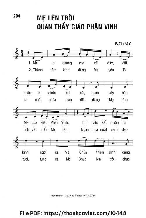 Mẹ Lên Trời – Quan Thầy Giáo phận Vinh - Lm. Bạch Vân - trang 1