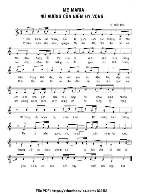Mẹ Maria – Nữ Vương của niềm hy vọng - Sr. Hiền Hòa - trang 1