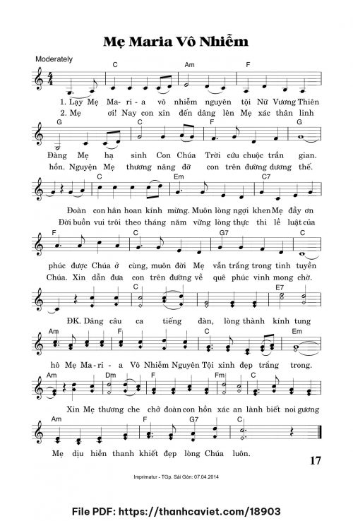 Mẹ Maria Vô Nhiễm - Trần Quang Hiển - trang 1