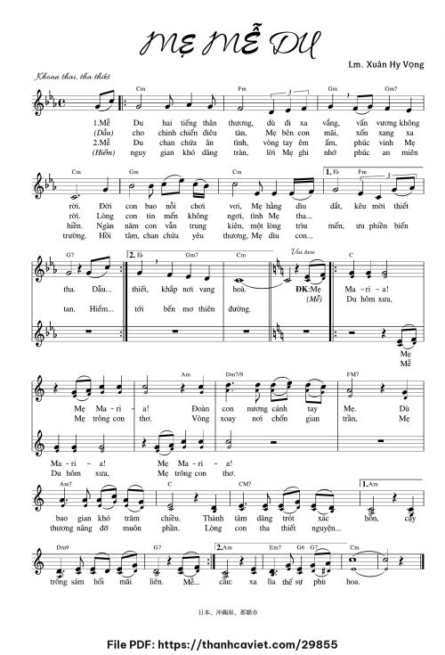 Mẹ Mễ Du - Lm. Xuân Hy Vọng - trang 1