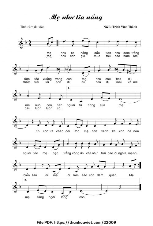 Mẹ như tia nắng - Trịnh Vĩnh Thành - trang 1