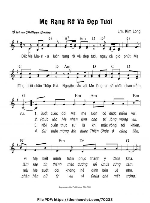 Mẹ rạng rỡ và đẹp tươi - Lm. Kim Long - trang 1