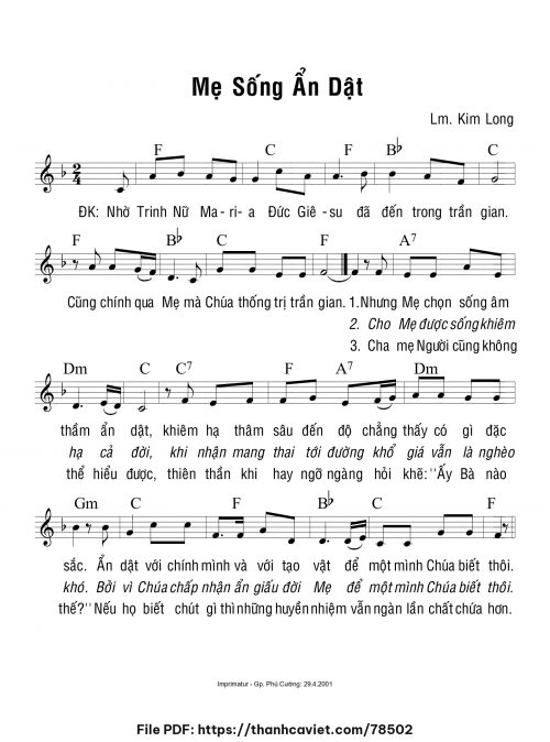 Mẹ sống ẩn dật - Lm. Kim Long - trang 1
