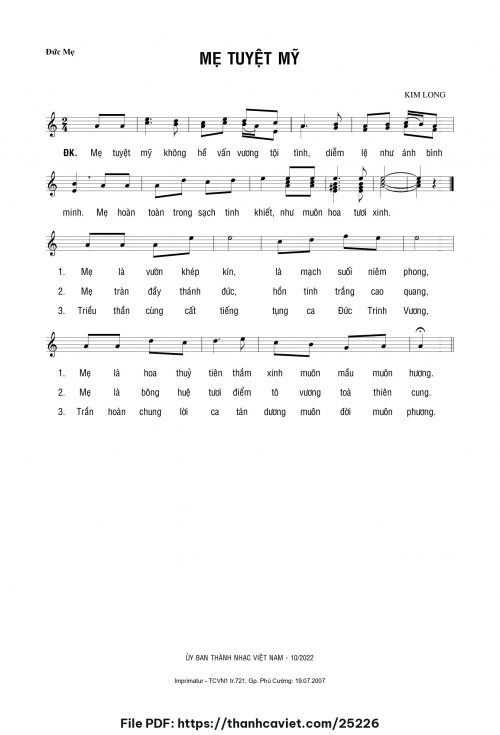 Mẹ tuyệt mỹ - Lm. Kim Long - trang 1