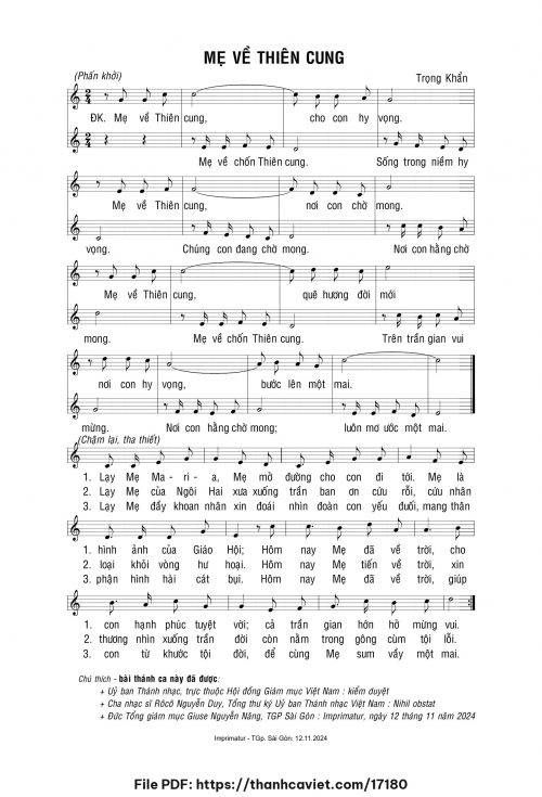 Mẹ về Thiên Cung - Lm. Trọng Khẩn - trang 1