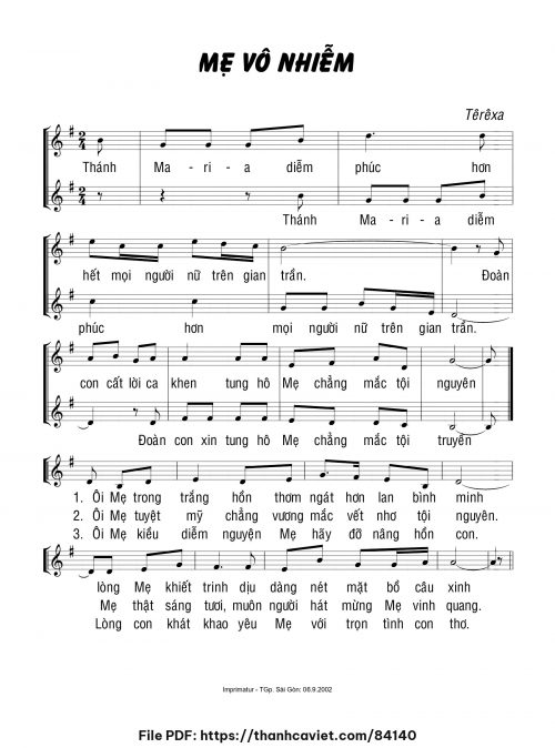 Mẹ Vô Nhiễm - Sr. Têrêsa - trang 1
