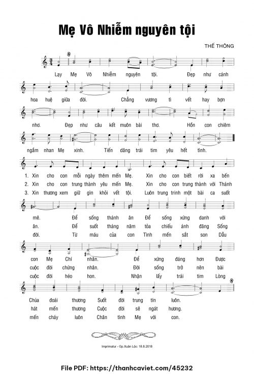 Mẹ Vô Nhiễm nguyên tội - Thế Thông - trang 1