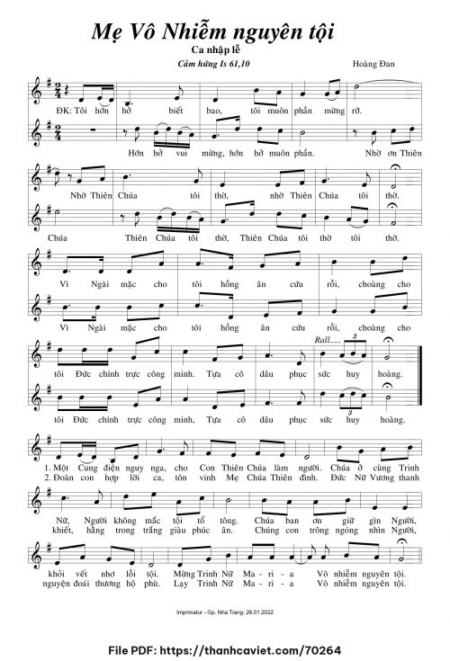 Mẹ Vô Nhiễm nguyên tội - Hoàng Đan - trang 1