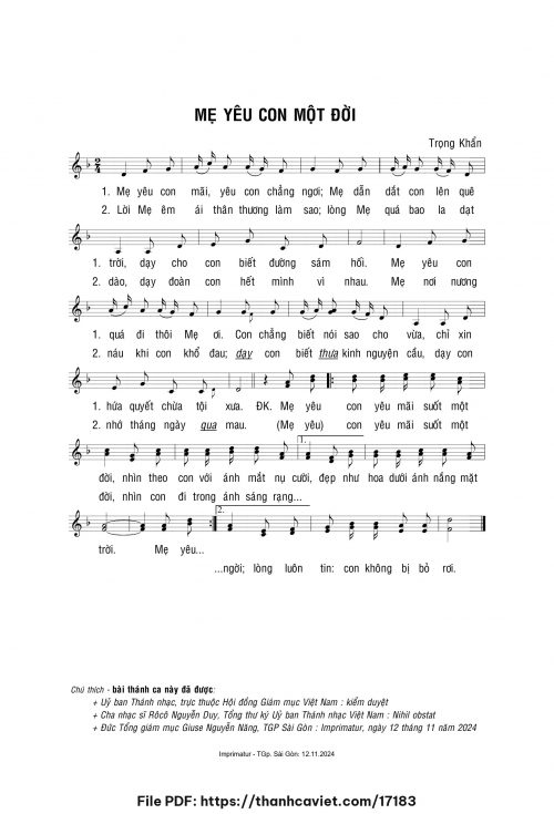Mẹ yêu con một đời - Lm. Trọng Khẩn - trang 1