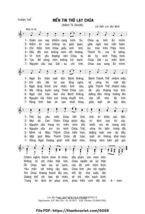 Mến tin thờ lạy Chúa - Lm. Bùi Ninh (Nhạc Ngoại, lời Việt) - trang 1