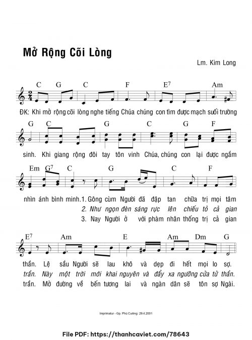 Mở rộng cõi lòng - Lm. Kim Long - trang 1