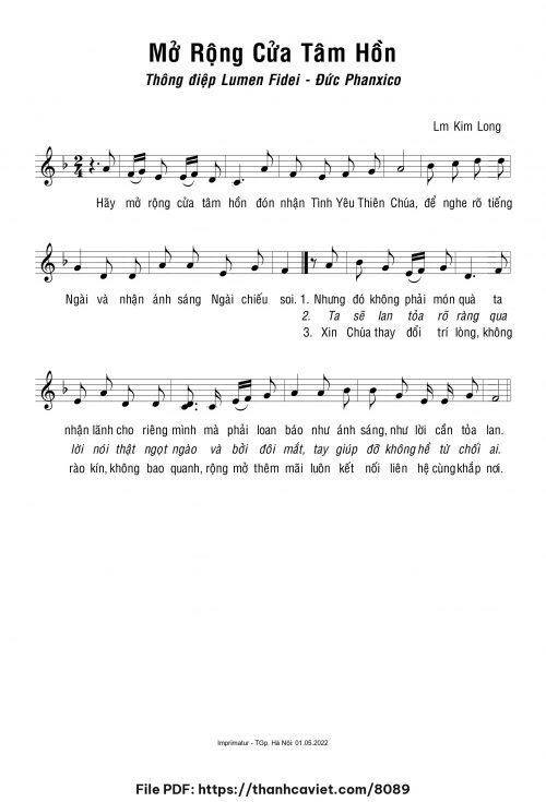 Mở rộng cửa tâm hồn - Lm. Kim Long - trang 1