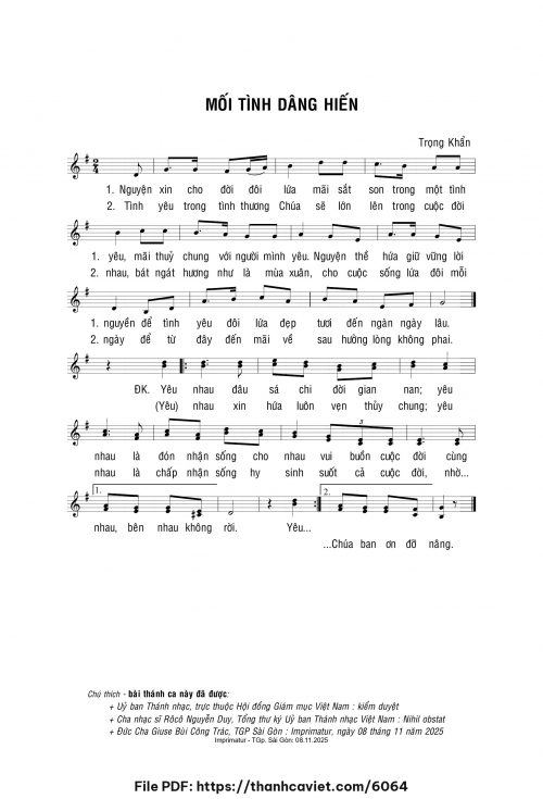 Mối tình dâng hiến - Lm. Trọng Khẩn - trang 1