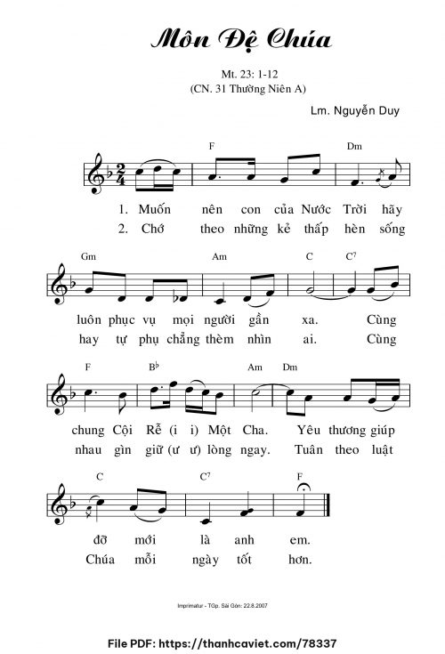 Môn Đệ Chúa - Lm. Nguyễn Duy - trang 1