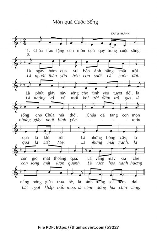 Món quà cuộc sống - Lm. DUYLINH.PHN - trang 1