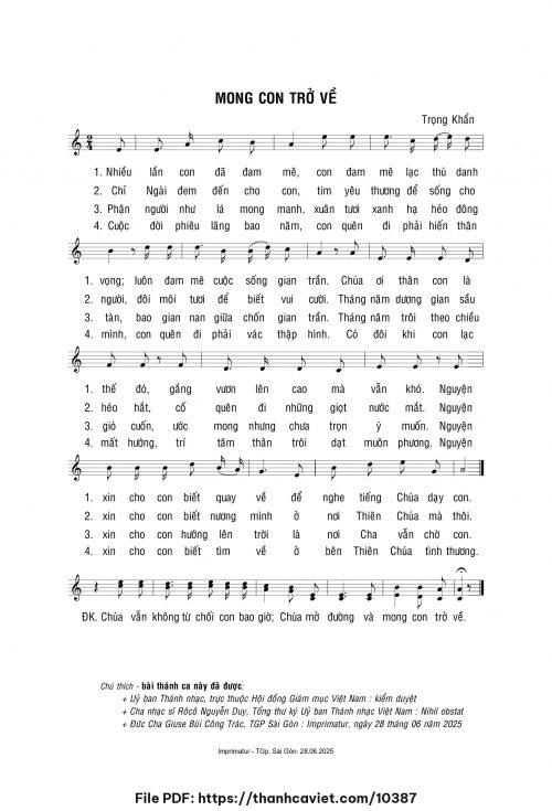 Mong con trở về - Lm. Trọng Khẩn - trang 1