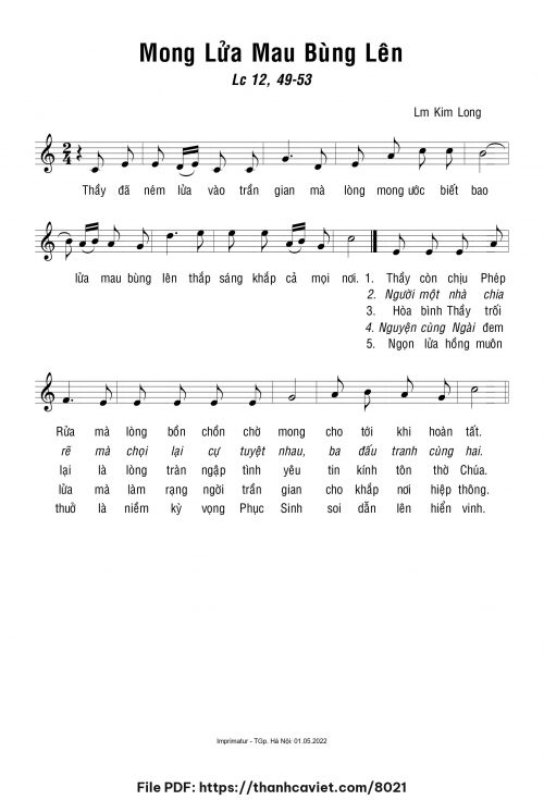 Mong lửa mau bùng lên - Lm. Kim Long - trang 1