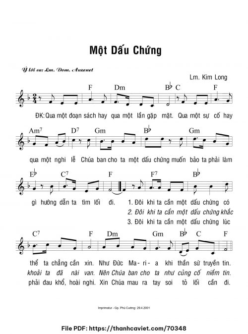 Một dấu chứng - Lm. Kim Long - trang 1