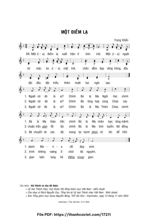 Một điềm lạ - Lm. Trọng Khẩn - trang 1