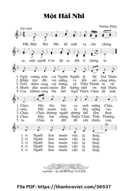 Một Hài Nhi - Lm. Vương Diệu - trang 1