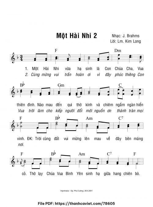 Một Hài Nhi 2 - Lm. Kim Long - trang 1