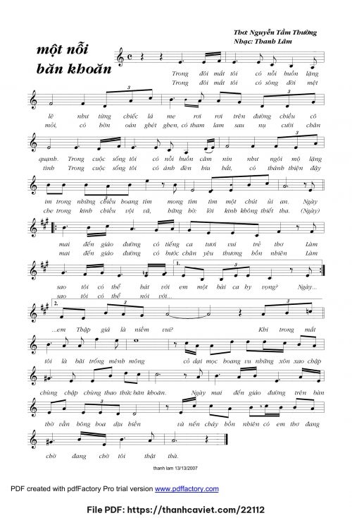 Một nỗi băn khoăn - Thanh Lâm (Song Mộc) - Thơ: Lm. Nguyễn Tầm Thường - trang 1