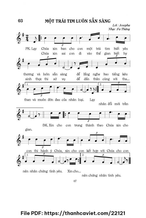 Một trái tim luôn sẵn sàng - Lm. Fa Thăng - trang 1