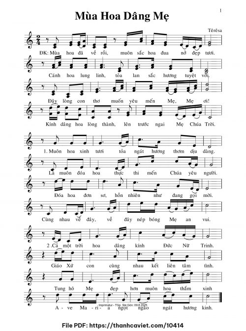Mùa hoa dâng Mẹ - Sr. Têrêsa - trang 1