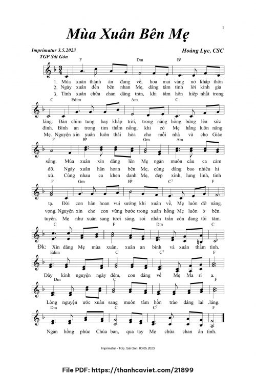 Mùa xuân bên Mẹ - Hoàng Lực, CSC - trang 1