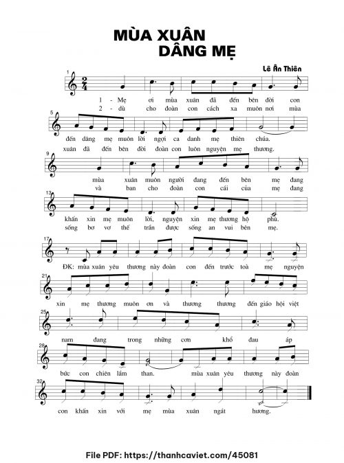 Mùa xuân dâng Mẹ - Lê Ân Thiên - trang 1