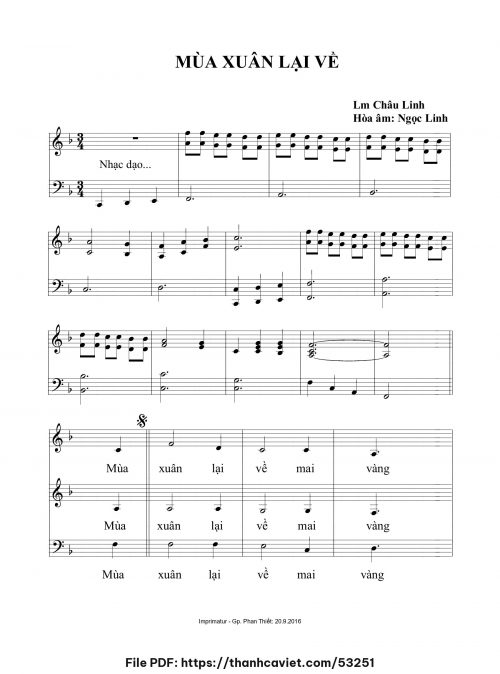 Mùa xuân lại về 2 - Lm. Châu Linh (Hòa âm: Ngọc Linh) - trang 1