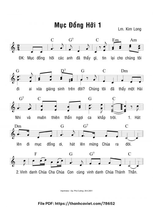 Mục đồng hỡi 1 - Lm. Kim Long - trang 1