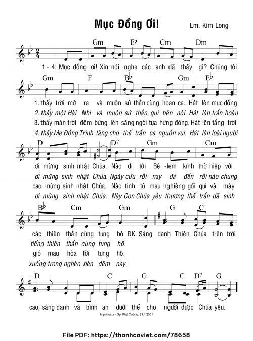 Mục đồng ơi - Lm. Kim Long - trang 1