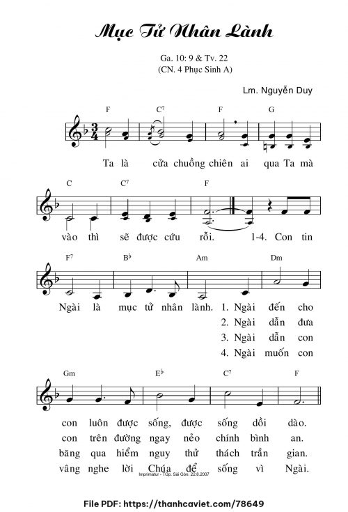 Mục tử nhân lành - Lm. Nguyễn Duy - trang 1