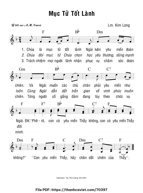 Mục tử tốt lành - Lm. Kim Long - trang 1