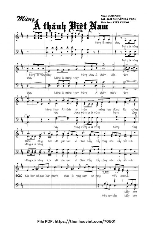Mừng Á Thánh Việt Nam - Gounod - Lời: Gm. Nguyễn Bá Tòng - Hòa âm: Viết Chung - trang 1