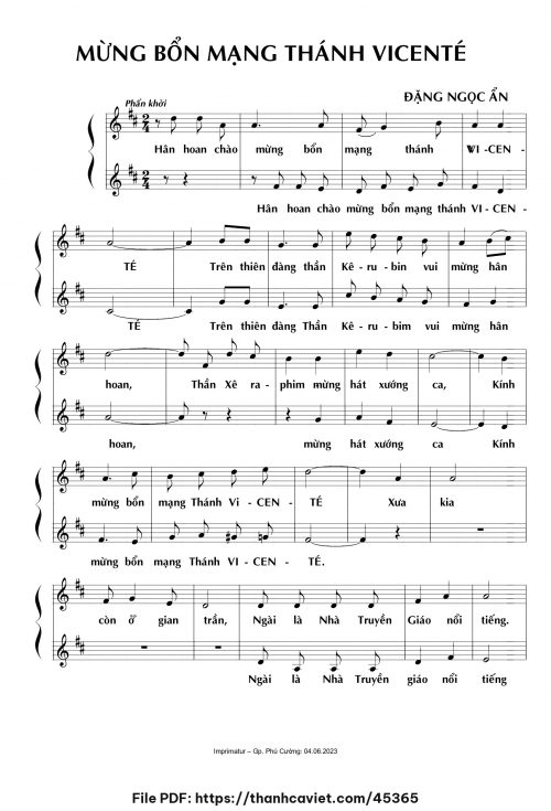 Mừng bổn mạng Thánh Vicente - Đặng Ngọc Ẩn - trang 1
