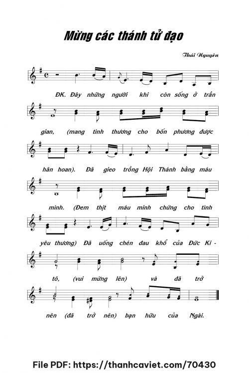 Mừng Các Thánh Tử Đạo - Lm. Thái Nguyên - trang 1