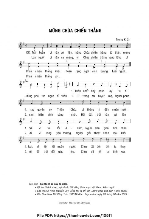 Mừng Chúa chiến thắng - Lm. Trọng Khẩn - trang 1