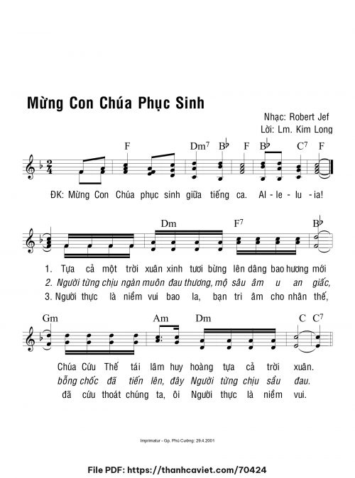 Mừng Con Chúa phục sinh - Lm. Kim Long (Nhạc Ngoại, lời Việt) - trang 1