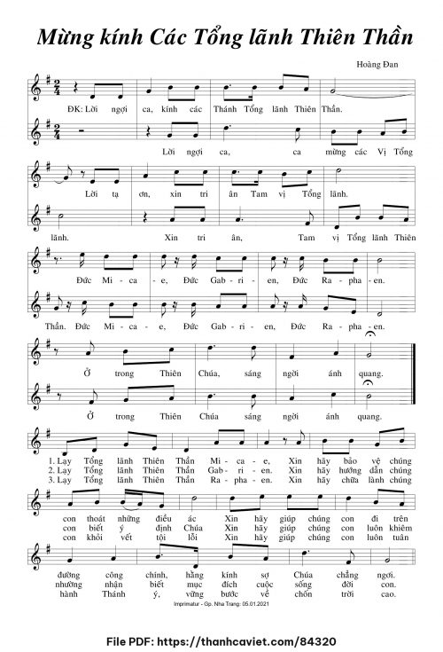 Mừng kính các Tổng Lãnh Thiên Thần - Hoàng Đan - trang 1