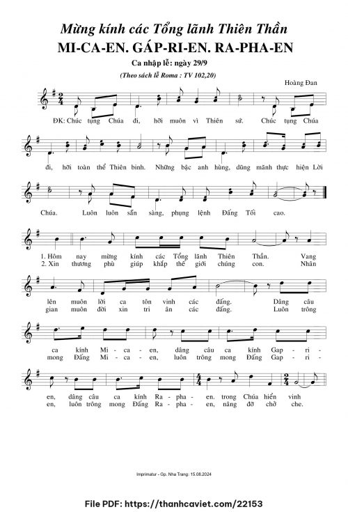 Mừng kính các Tổng Lãnh Thiên Thần - Hoàng Đan - trang 1