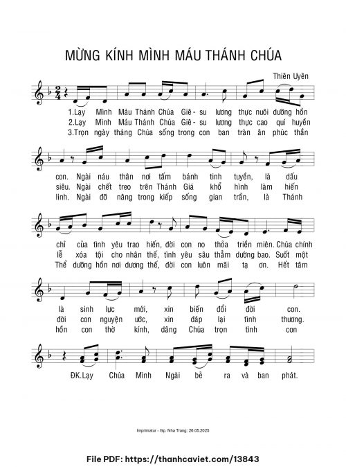 Mừng Kính Mình Máu Thánh Chúa - Sr. Thiên Uyên - trang 1
