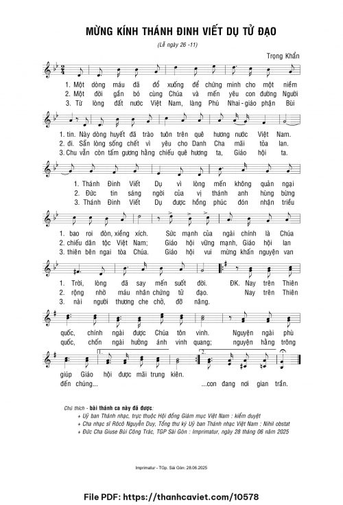 Mừng kính Thánh Đinh Viết Dụ Tử Đạo - Lm. Trọng Khẩn - trang 1
