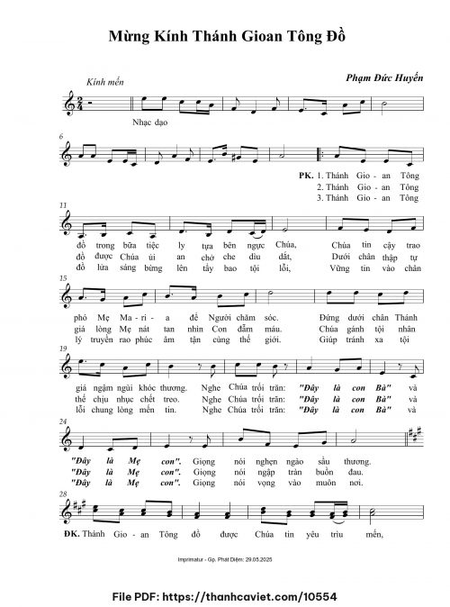Mừng kính Thánh Gioan Tồng Đồ - Phạm Đức Huyến - trang 1