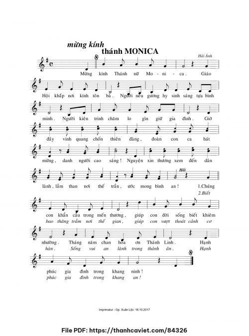 Mừng kính thánh Monica - Hải Ánh - trang 1