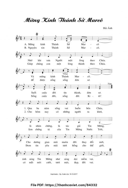 Mừng kính Thánh Sử Marcô - Hải Ánh - trang 1