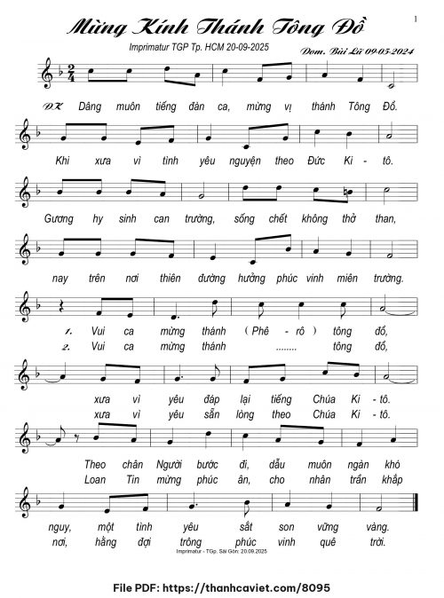 Mừng kính Thánh Tông Đồ - Dom. Bùi Lữ - trang 1