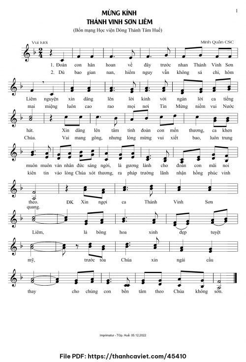 Mừng kính Thánh Vinh Sơn Liêm - Minh Quân CSC - trang 1